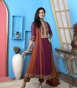 Nikhaar magenta georgette stitched anarkali trouser kurta & dupatta 