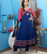 Nikhaar blue georgette stitched anarkali trouser kurta & dupatta 