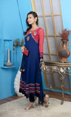 Nikhaar blue georgette stitched anarkali trouser kurta & dupatta  4