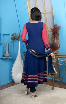 Nikhaar blue georgette stitched anarkali trouser kurta & dupatta  5