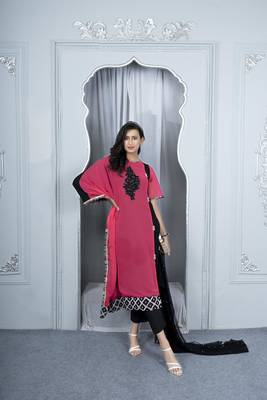 Nikhaar pink georgette stitched asymmetrical trouser kurta & dupatta  1