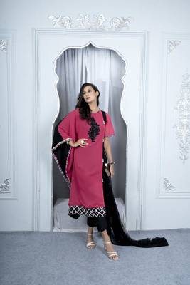 Nikhaar pink georgette stitched asymmetrical trouser kurta & dupatta  4