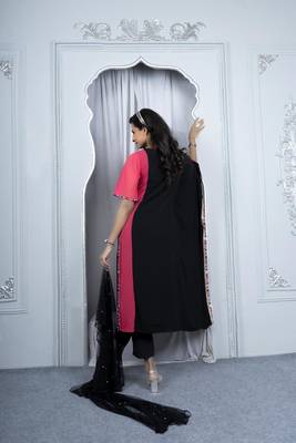 Nikhaar pink georgette stitched asymmetrical trouser kurta & dupatta  5
