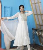 Nikhaar off white georgette stitched anarkali trouser kurta & dupatta 