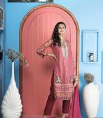 Nikhaar pink net stitched straight cut trouser kurta & dupatta 