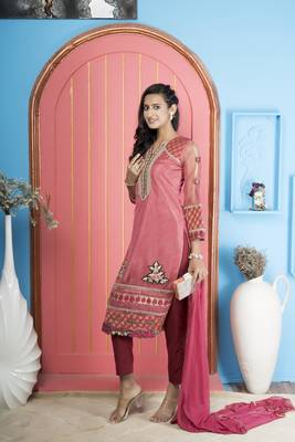 Nikhaar pink net stitched straight cut trouser kurta & dupatta  3