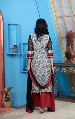 Nikhaar maroon chanderi stitched straight cut palazzo kurta & dupatta  5