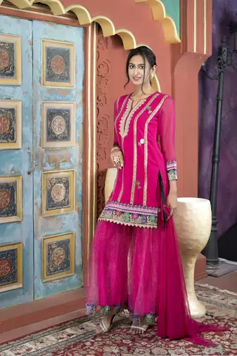 Nikhaar pink georgette stitched straight cut sharara kurta & dupatta 