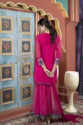 Nikhaar pink georgette stitched straight cut sharara kurta & dupatta  5