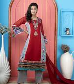 Nikhaar maroon georgette stitched anarkali palazzo kurta & dupatta 
