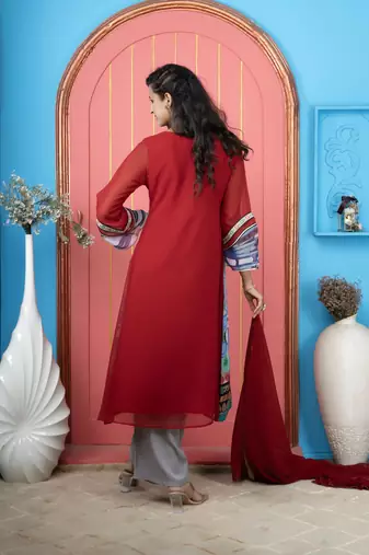 Nikhaar maroon georgette stitched anarkali palazzo kurta & dupatta 