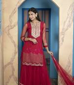 Nikhaar pink net stitched straight cut sharara kurta & dupatta 