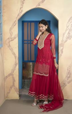 Nikhaar pink net stitched straight cut sharara kurta & dupatta  3