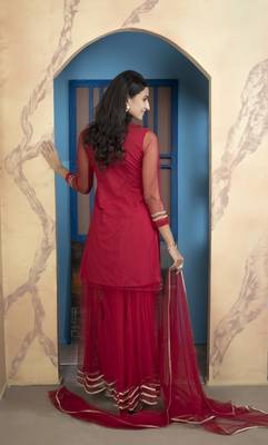 Nikhaar pink net stitched straight cut sharara kurta & dupatta  5