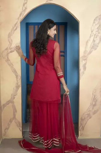Nikhaar pink net stitched straight cut sharara kurta & dupatta 