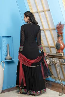 Nikhaar black georgette stitched straight cut sharara kurta & dupatta  5