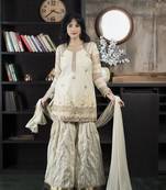 Nikhaar beige net stitched straight cut sharara kurta & dupatta