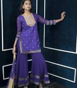 Nikhaar purple art silk stitched straight cut sharara kurta & dupatta 