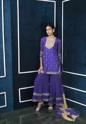 Nikhaar purple art silk stitched straight cut sharara kurta & dupatta  4