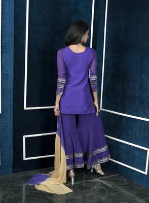 Nikhaar purple art silk stitched straight cut sharara kurta & dupatta  5