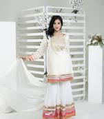 Nikhaar off white art silk stitched straight cut sharara kurta & dupatta