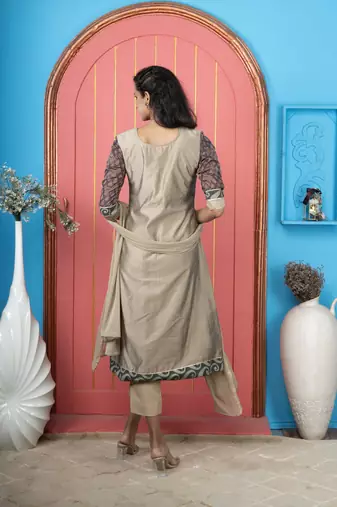 Nikhaar green silk stitched anarkali trouser kurta & dupatta 