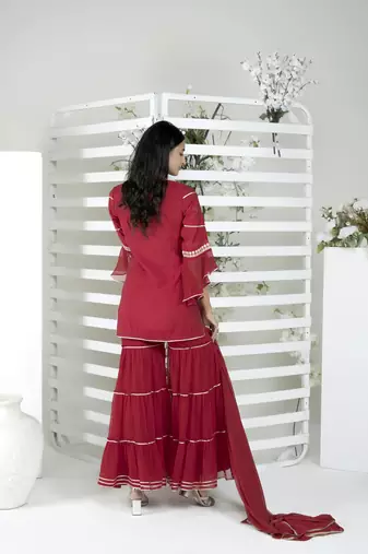 Nikhaar maroon cotton stitched straight cut sharara kurta & dupatta 