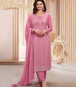 Pink Chinon Silk Straight Suit For Women Semi-Stitched (UPTO 44")