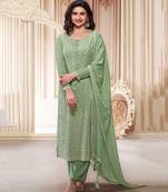 Pista Green Chinon Silk Straight Suit For Women Semi-Stitched (UPTO 44")