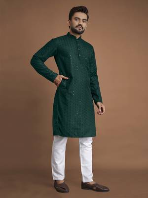 Dark green embroidered rayon straight kurta with payjama 3