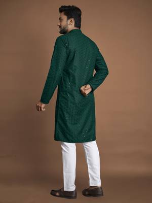 Dark green embroidered rayon straight kurta with payjama 4