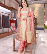 Organza with Printed Fabric Work Straight Kurta, Pant and Dupatta Set