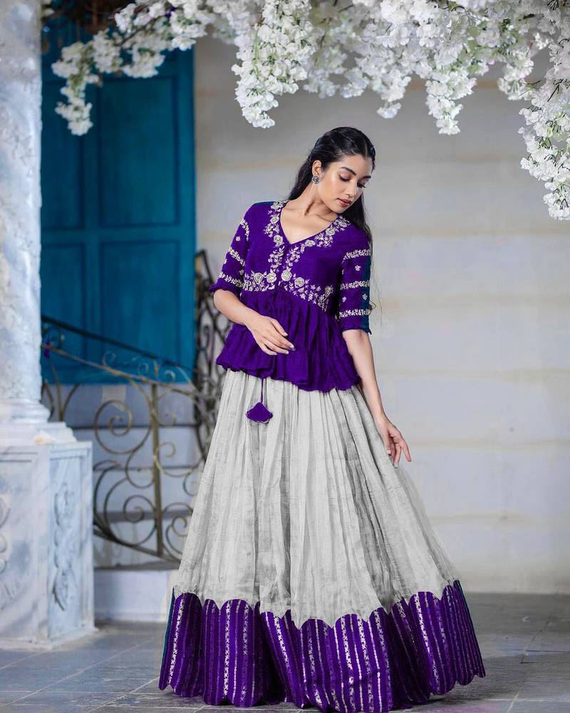 South Indian Lehenga Choli in Green Ready to Wear With Embroidery Work