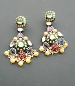 Elysian hand crafted kundan danglers with multi color stones