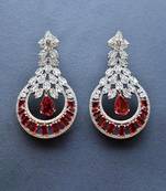 Statement silver tone earring in red and white semi precious stone