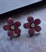 Youthful pink floral stud with embellishment of semi precious st