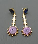 Sparkling long earrings with amethyst stone