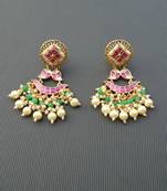 Gorgeous golden kundan chandbali in pink meenakari stones