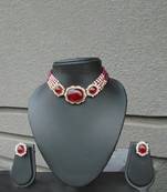 Stone embellished red choker set in crystal strand necklace