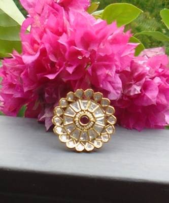 Kundan finger ring with pink stone 2