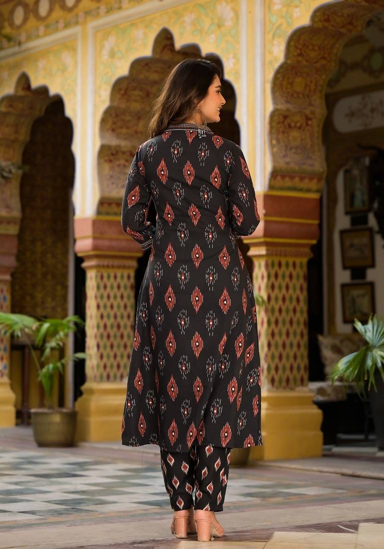 Cotton Fabric Printed work Straight cut Kurta, Pant and Dupatta Set