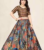 Ethnic Motifs Digital Print Shiney Satin Croptop Lehenga Choli With Unstitched Blouse For Women and Girls