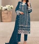 Teal embroidered faux georgette semi stitched salwar suit