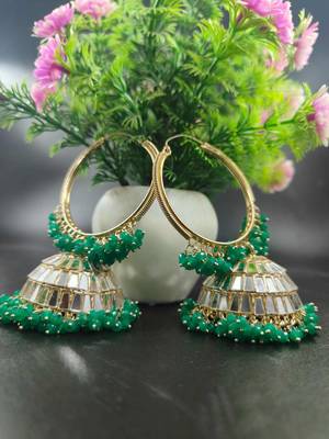  Big Jhumka earrings for wo  ethnic and occasional wear- GREEN COLOUR 2