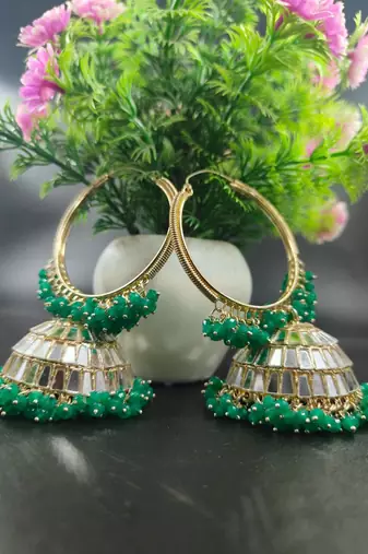   Big Jhumka earrings for wo  ethnic and occasional wear- GREEN COLOUR