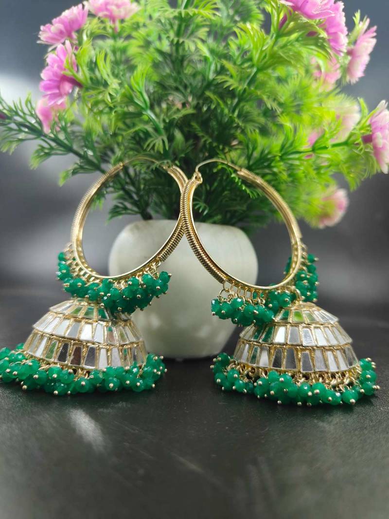   Big Jhumka earrings for wo  ethnic and occasional wear- GREEN COLOUR