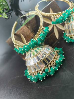  Big Jhumka earrings for wo  ethnic and occasional wear- GREEN COLOUR 3