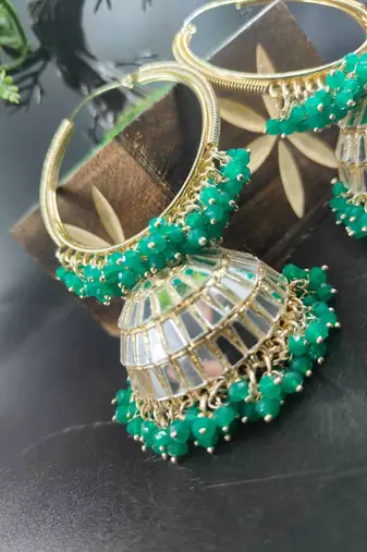   Big Jhumka earrings for wo  ethnic and occasional wear- GREEN COLOUR