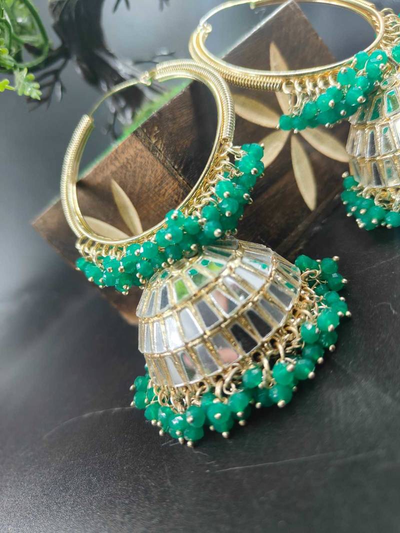   Big Jhumka earrings for wo  ethnic and occasional wear- GREEN COLOUR