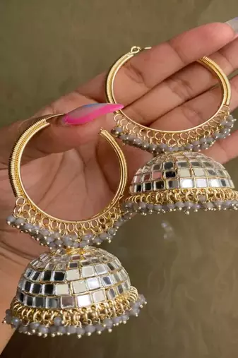   Big Jhumka earrings for wo  ethnic and occasional wear- GREY COLOUR